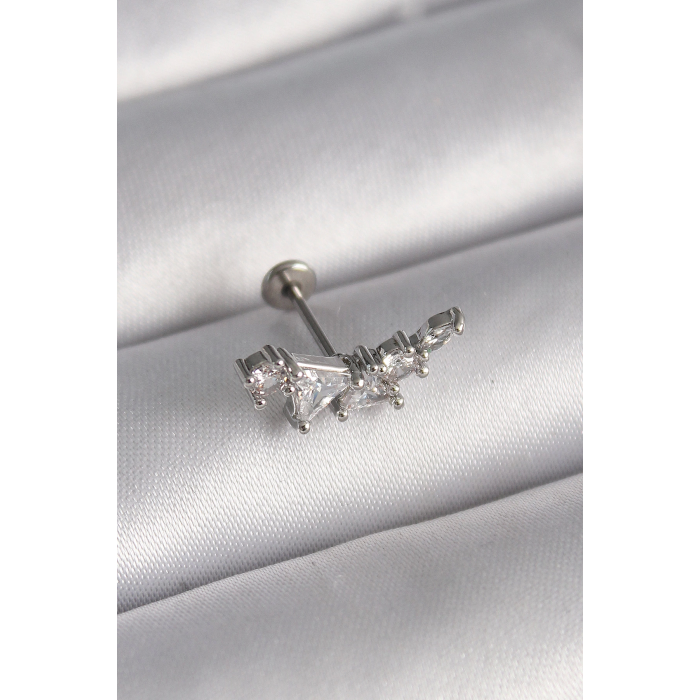 BFS 316L Çelik Gümüş Renk Zirkon Taşlı Tragus Piercing