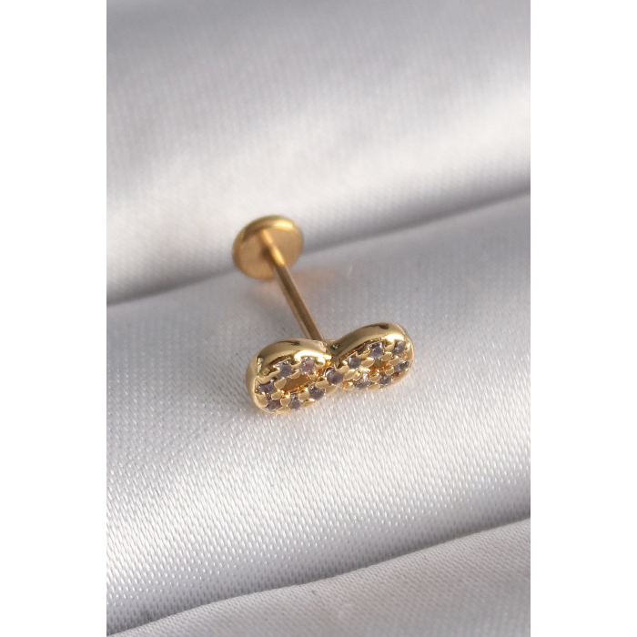 BFS 316L Çelik Gold Renk Zirkon Taşlı Sonsuzluk Model Tragus Piercing