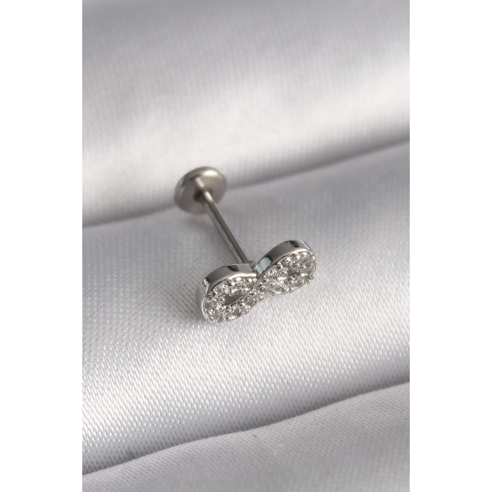 BFS 316L Çelik Gümüş Renk Zirkon Taşlı Sonsuzluk Model Tragus Piercing