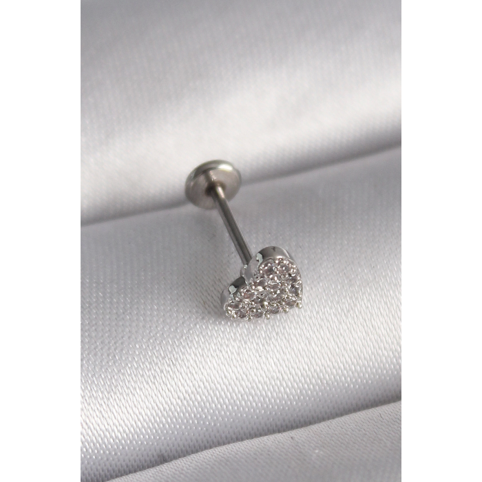 BFS 316L Çelik Gümüş Renk Zirkon Taşlı Kalp Model Tragus Piercing
