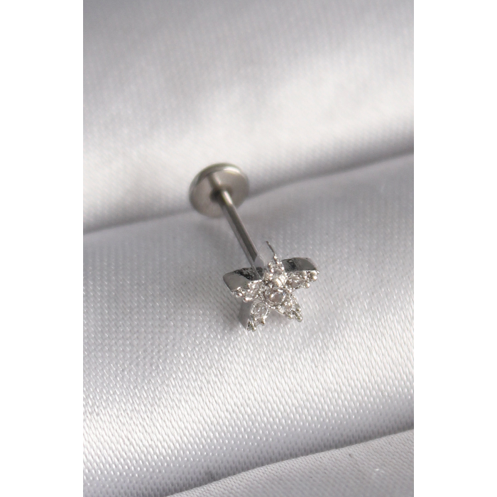 BFS 316L Çelik Gümüş Renk Zirkon Taşlı Yıldız Model Tragus Piercing