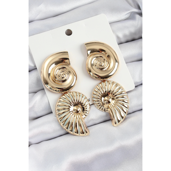 BFS Pirinç Sarmal Sallantılı Deniz Kabuğu Vintage Model Gold Renk Küpe