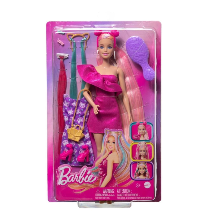 BFS   JDC85 Barbie Upuzun Muhteşem Saçlı Bebekler Pembe Saçlı Bebek