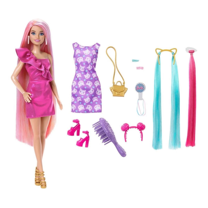 BFS   JDC85 Barbie Upuzun Muhteşem Saçlı Bebekler Pembe Saçlı Bebek