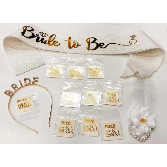 BFS     Altın Renk Bride Partisi Taç Kuşak Dövme Bileklik Seti Full 13 Parça