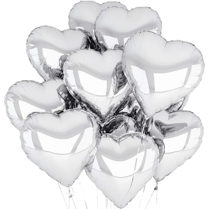 BFS   Metalize Parlak Gümüş Şekilli Kalp Uçan Balon Folyo 45 cm 10 Adet