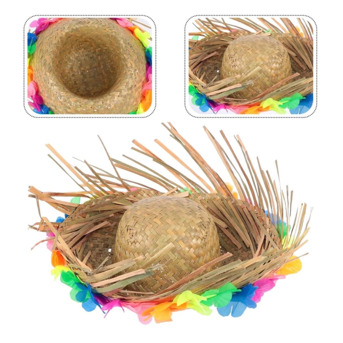 BFS   Naturel Renk Püsküllü Örme Hasır Hawaii Luau Aloha Şapka 13x36 cm