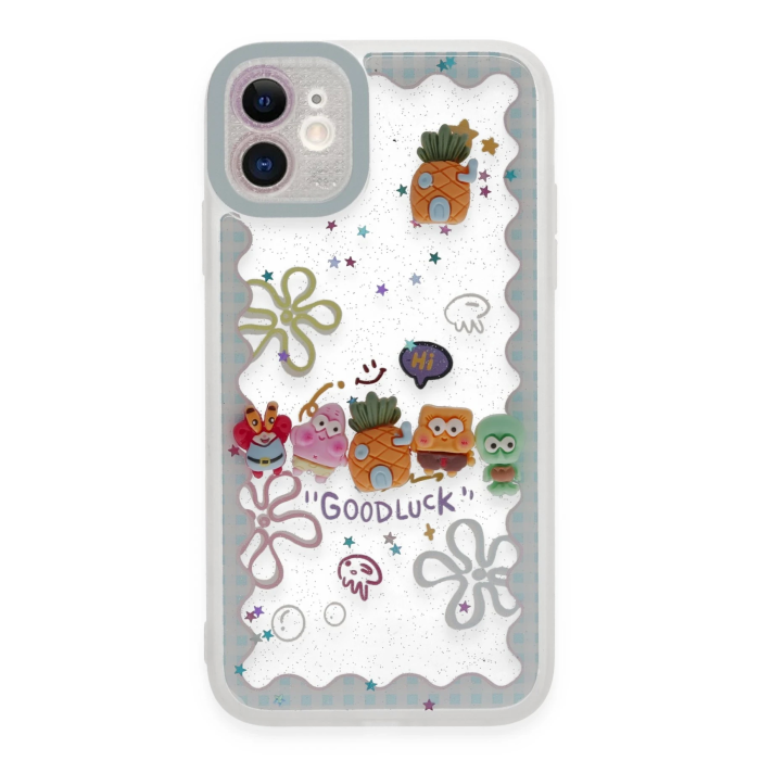 BFS  iPhone 11 Kılıf Sweet Desenli Silikon Kapak - Açık Mavi