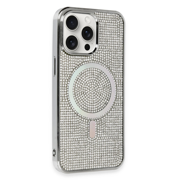 BFS  iPhone 15 Pro Kılıf Diamond Magsafe Kapak - Gümüş
