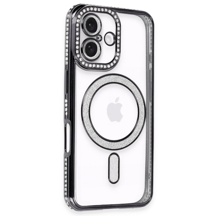 BFS  iPhone 16 Kılıf Joke Simli Magneticsafe Kılıf - Siyah