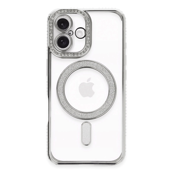 BFS  iPhone 16 Kılıf Joke Simli Magneticsafe Kılıf - Gümüş