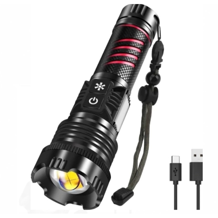 BFS Br-6800 Zoomlu 30w  El Feneri Cob Led 8 Fonksiyonlu C-tip Şarj Edilebilir Powerbank Taktik El Feneri