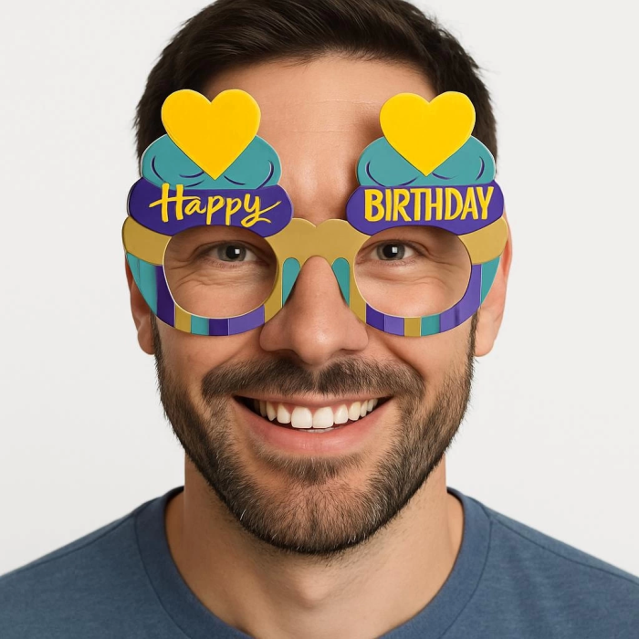 BFS Cupcake Temalı Doğum Günü Renkli Karton Happy Birthday Gözlüğü 6 Adet
