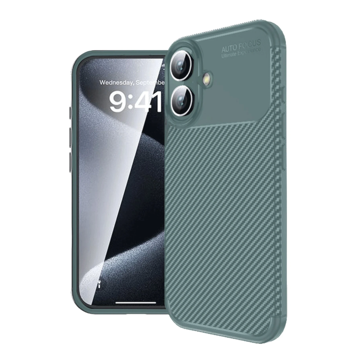 BFS  iPhone 16 Plus Kılıf Auto Focus Karbon Kapak - Koyu Yeşil