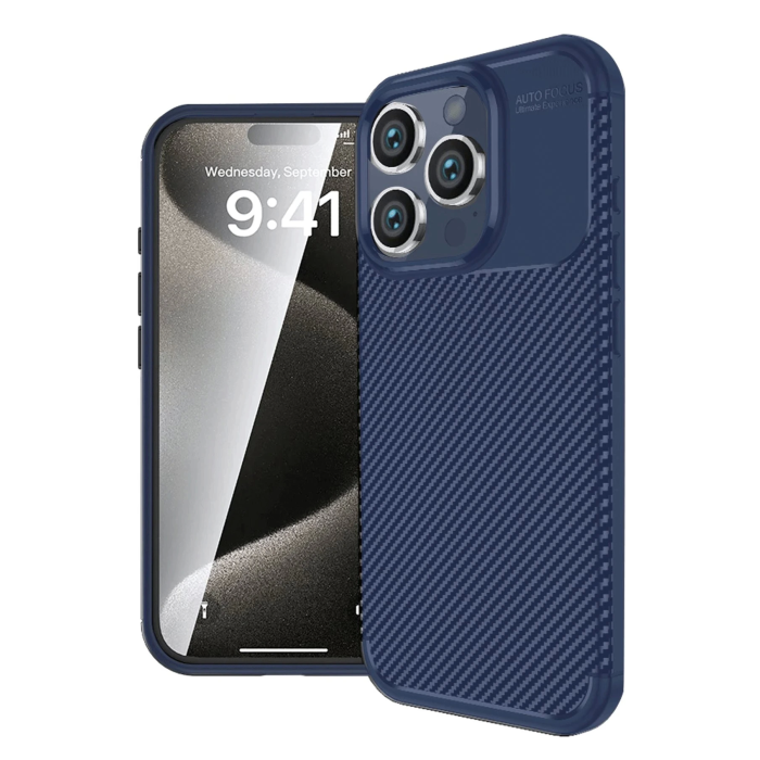 BFS  iPhone 16 Pro Max Kılıf Auto Focus Karbon Kapak - Lacivert