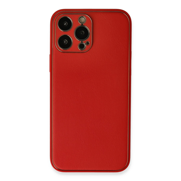 BFS  iPhone 13 Pro Max Kılıf Coco Deri Silikon Kapak - Kırmızı