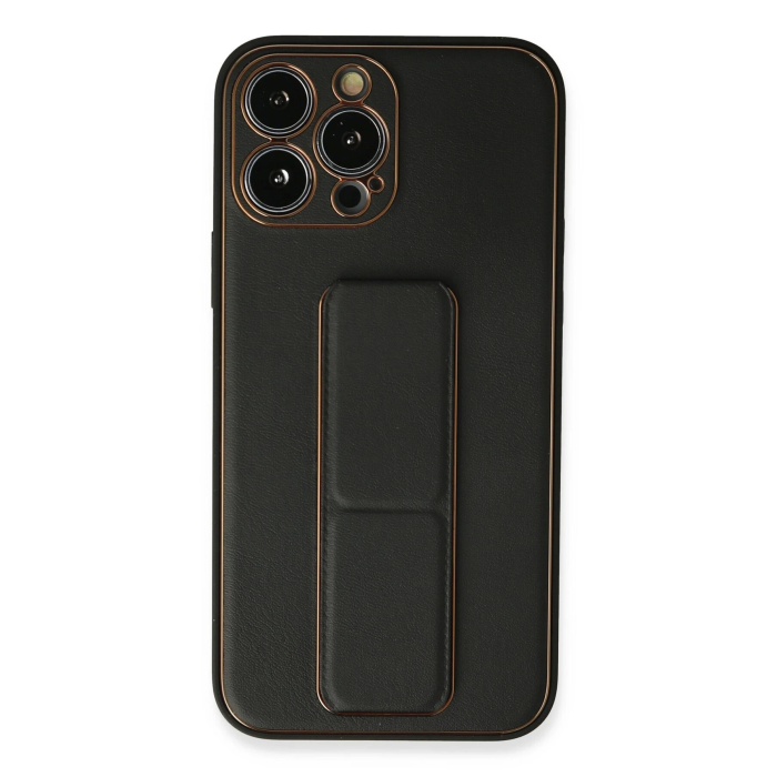 BFS  iPhone 13 Pro Max Kılıf Coco Deri Standlı Kapak - Siyah
