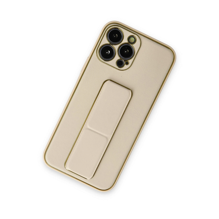 BFS  iPhone 13 Pro Max Kılıf Coco Deri Standlı Kapak - Gold