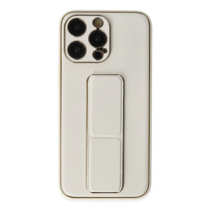 BFS  iPhone 13 Pro Kılıf Coco Deri Standlı Kapak - Beyaz