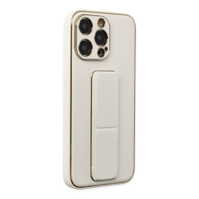 BFS  iPhone 13 Pro Kılıf Coco Deri Standlı Kapak - Beyaz