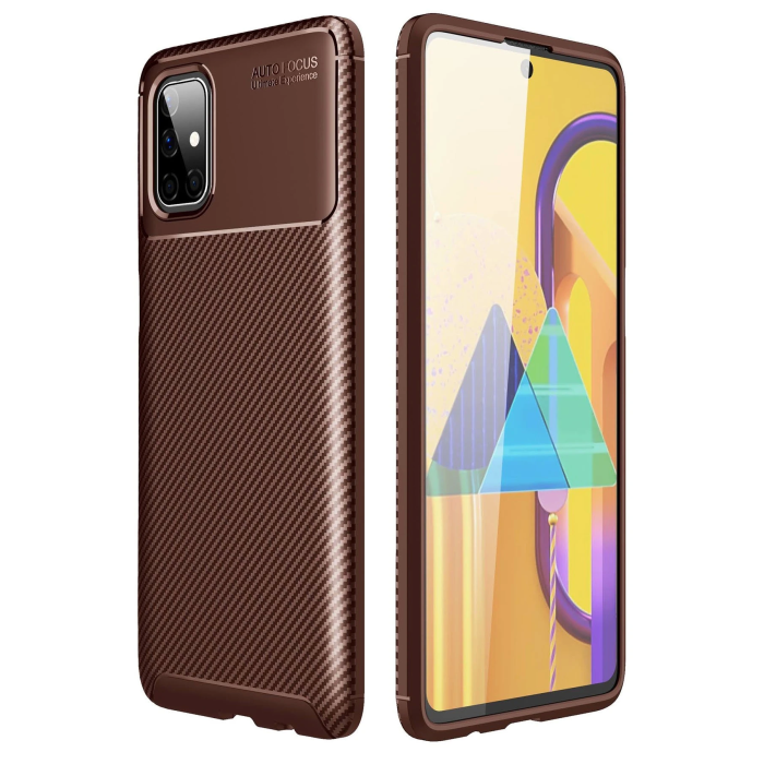 BFS  Samsung Galaxy M51 Kılıf Auto Focus Karbon Kapak - Kahverengi