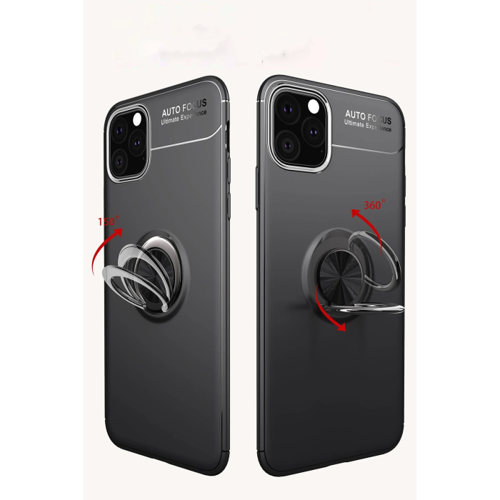 BFS  iPhone 11 Pro Kılıf Range Yüzüklü Silikon - Siyah-Kırmızı