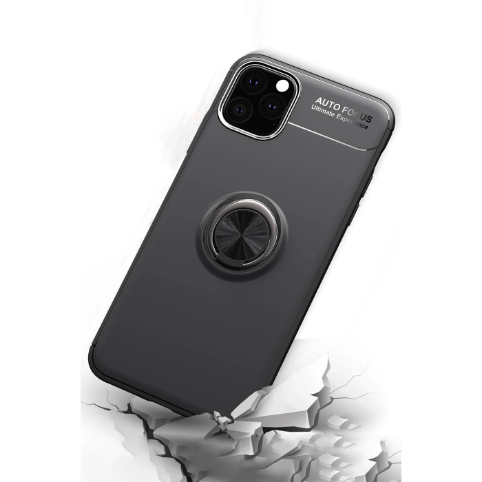 BFS  iPhone 11 Pro Kılıf Range Yüzüklü Silikon - Siyah-Kırmızı