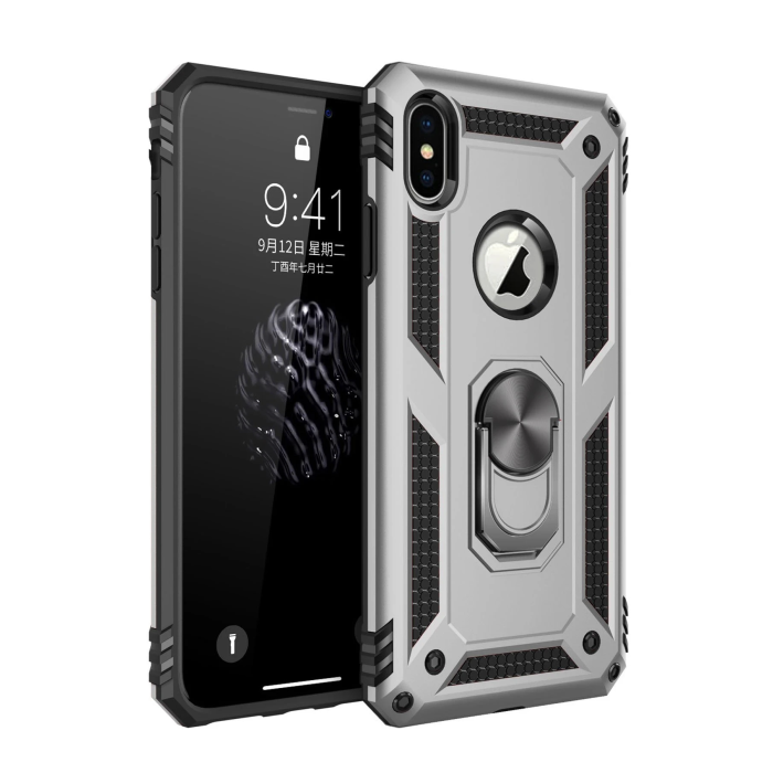 BFS  iPhone X Kılıf Sofya Yüzüklü Silikon Kapak - Gümüş