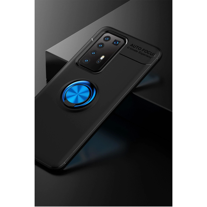 BFS  Huawei P40 Pro Kılıf Range Yüzüklü Silikon - Siyah-Mavi