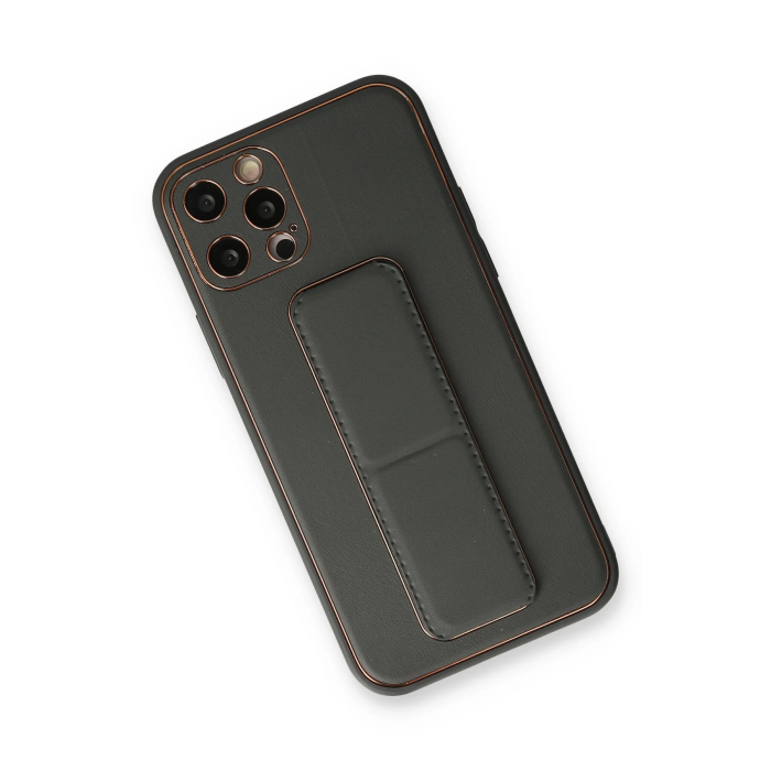 BFS  iPhone 12 Pro Kılıf Coco Deri Standlı Kapak - Füme