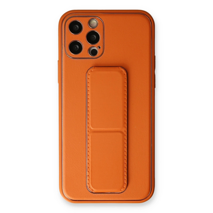 BFS  iPhone 12 Pro Kılıf Coco Deri Standlı Kapak - Turuncu