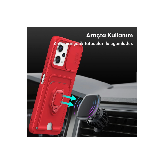 BFS  Xiaomi Redmi Note 12 Pro 5G Kılıf Zuma Kartvizitli Yüzüklü Silikon - Kırmızı