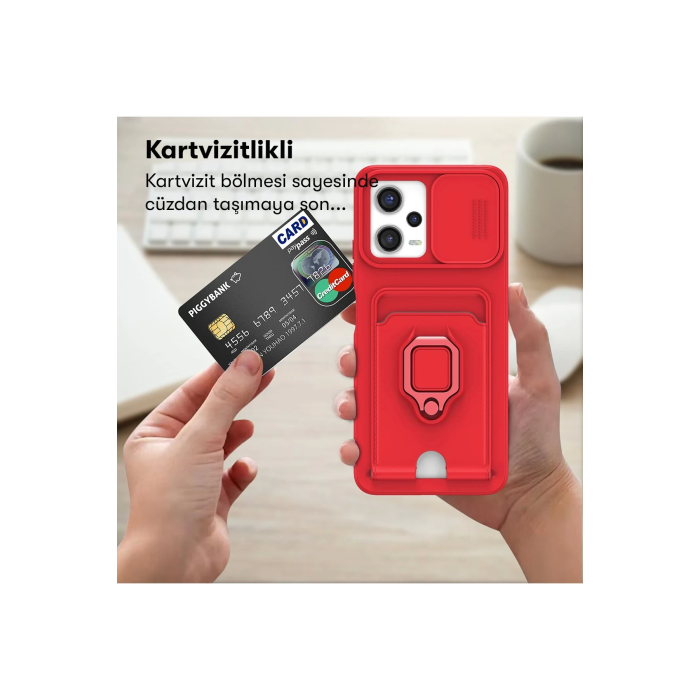 BFS  Xiaomi Redmi Note 12 Pro 5G Kılıf Zuma Kartvizitli Yüzüklü Silikon - Kırmızı
