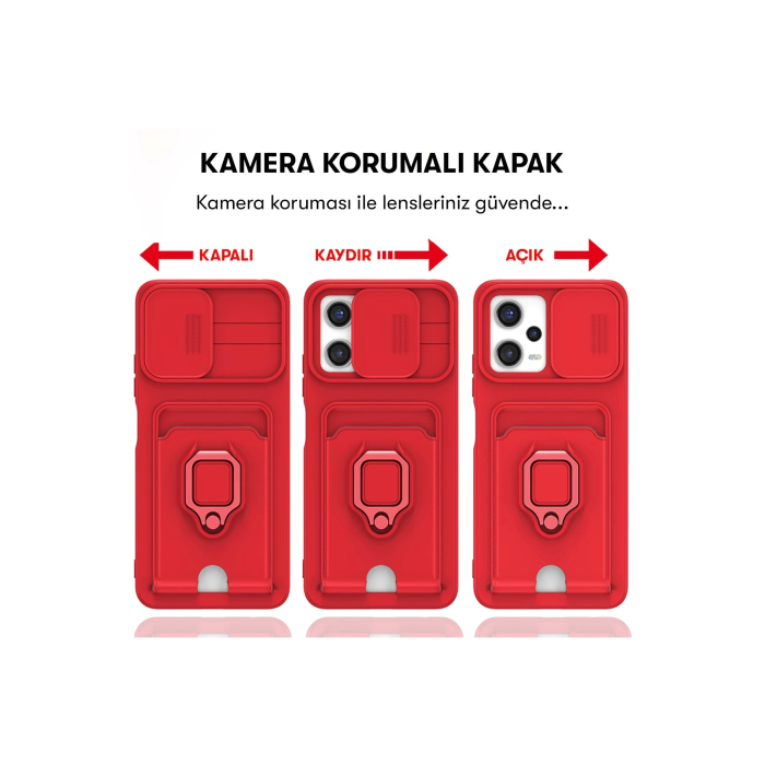 BFS  Xiaomi Redmi Note 12 Pro 5G Kılıf Zuma Kartvizitli Yüzüklü Silikon - Kırmızı