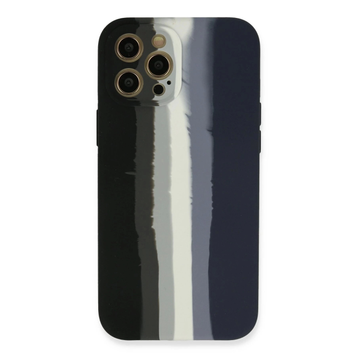 BFS  iPhone 12 Pro Kılıf Ebruli Lansman Silikon - Siyah-Lacivert