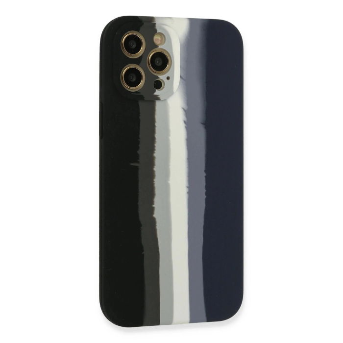 BFS  iPhone 12 Pro Max Kılıf Ebruli Lansman Silikon - Siyah-Lacivert
