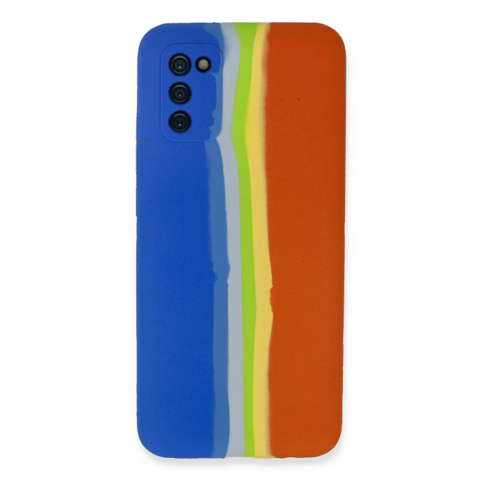BFS  Samsung Galaxy A03S Kılıf Ebruli Lansman Silikon - Mavi-Turuncu