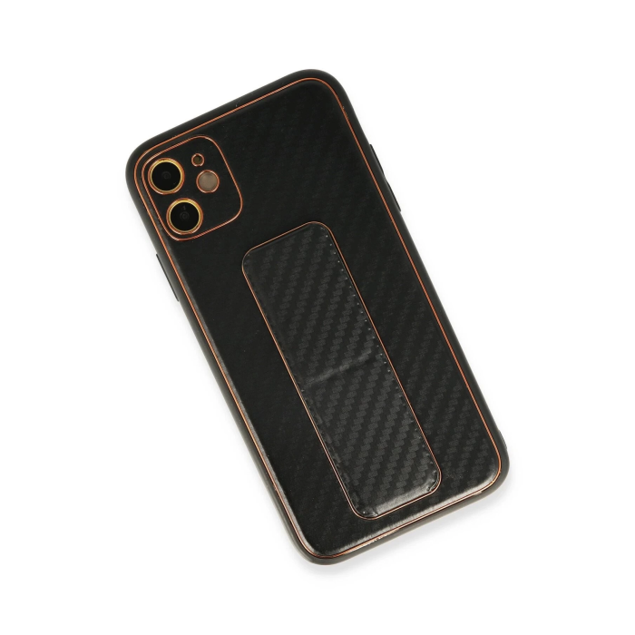 BFS  iPhone 12 Kılıf Coco Karbon Standlı Kapak - Siyah