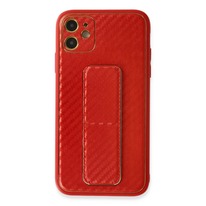 BFS  iPhone 12 Kılıf Coco Karbon Standlı Kapak - Kırmızı