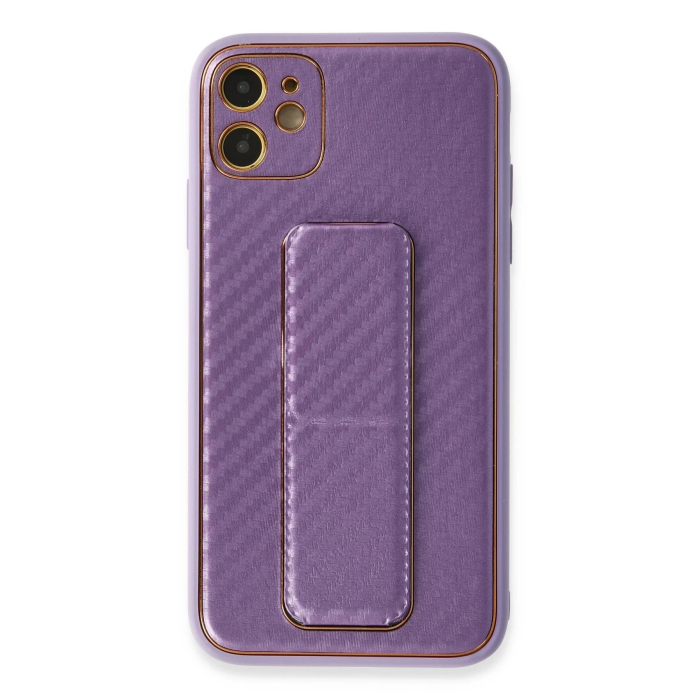 BFS  iPhone 12 Kılıf Coco Karbon Standlı Kapak - Mor