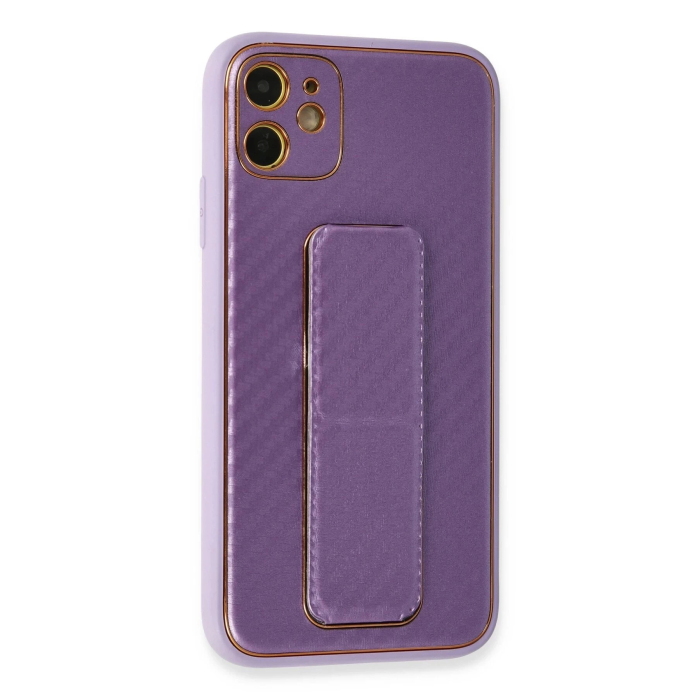 BFS  iPhone 12 Kılıf Coco Karbon Standlı Kapak - Mor