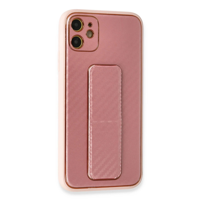 BFS  iPhone 12 Kılıf Coco Karbon Standlı Kapak - Pembe