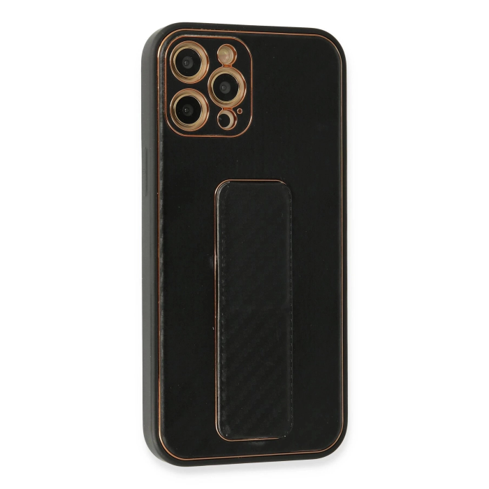 BFS  iPhone 12 Pro Kılıf Coco Karbon Standlı Kapak - Siyah