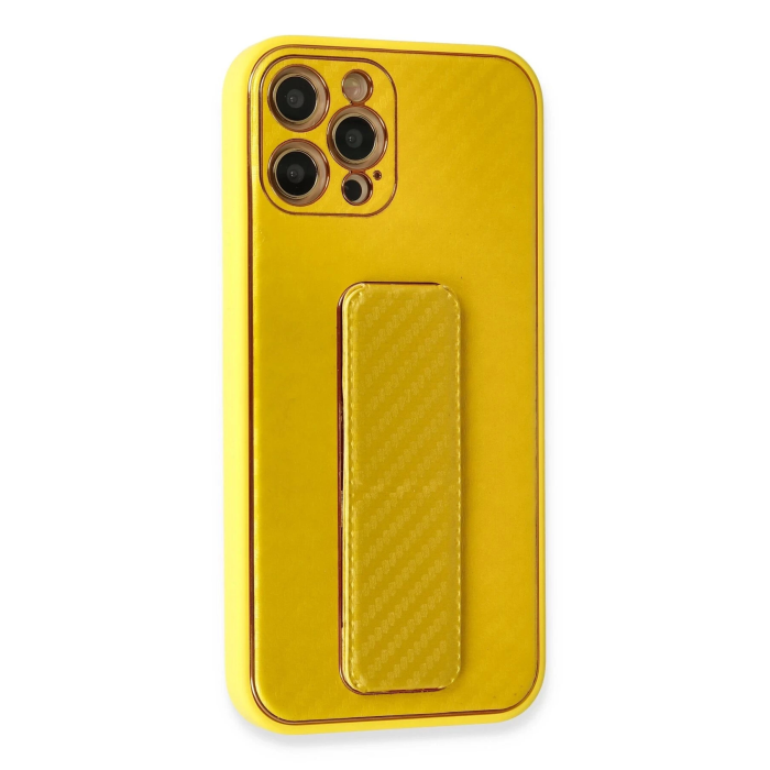BFS  iPhone 12 Pro Kılıf Coco Karbon Standlı Kapak - Sarı
