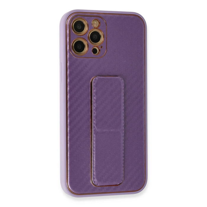 BFS  iPhone 12 Pro Kılıf Coco Karbon Standlı Kapak - Mor