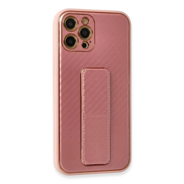 BFS  iPhone 12 Pro Kılıf Coco Karbon Standlı Kapak - Pembe