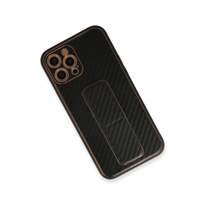BFS  iPhone 12 Pro Max Kılıf Coco Karbon Standlı Kapak - Siyah