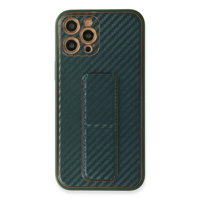 BFS  iPhone 12 Pro Max Kılıf Coco Karbon Standlı Kapak - Yeşil