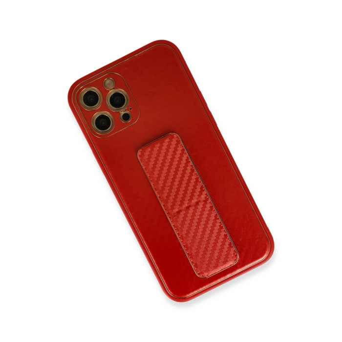 BFS  iPhone 12 Pro Max Kılıf Coco Karbon Standlı Kapak - Kırmızı