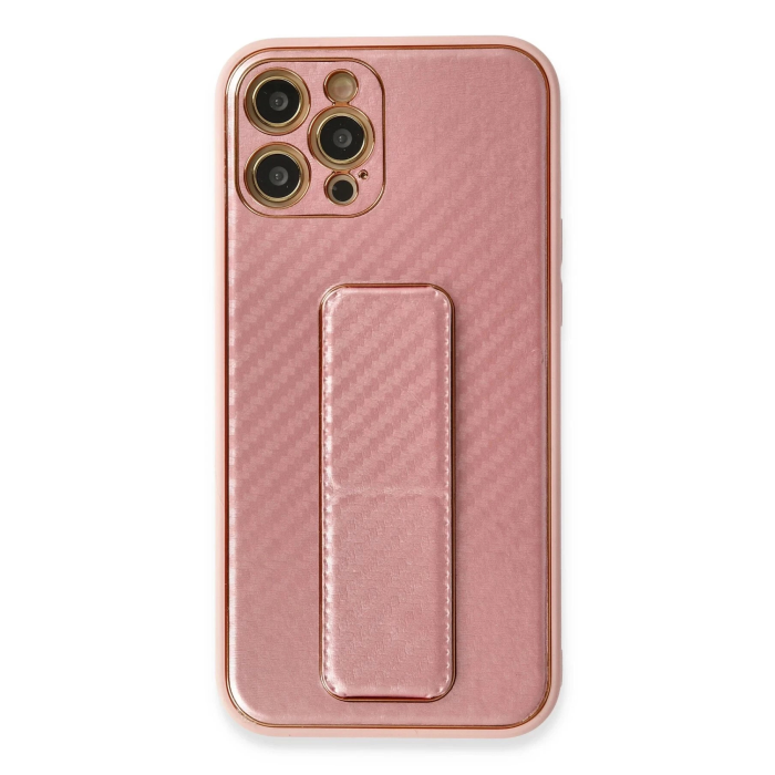 BFS  iPhone 12 Pro Max Kılıf Coco Karbon Standlı Kapak - Pembe